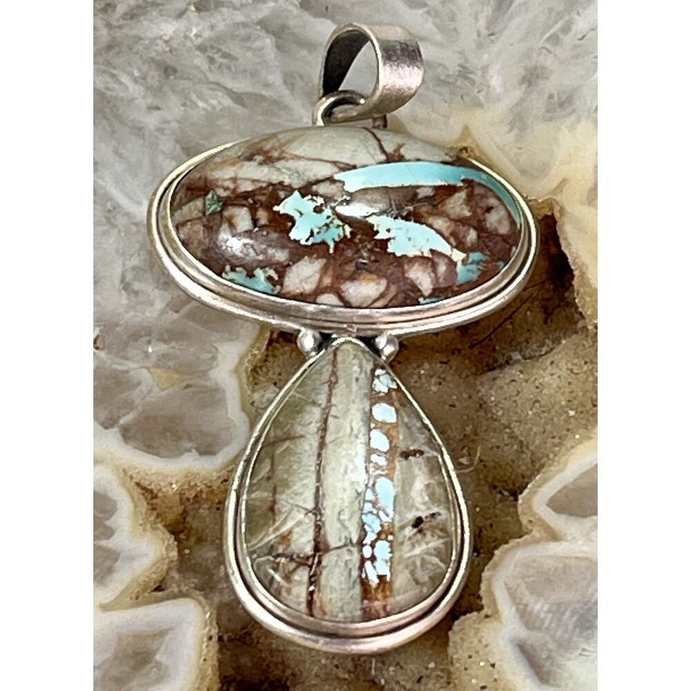 Royston Ribbon Turquoise Sterling Silver Double Stone Southwestern Pendant